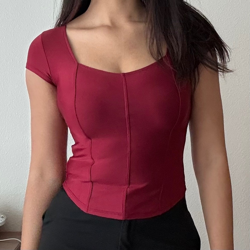 L.A. Movers Burgundy Corset Style Cap Sleeve Square Neck Top Small 4063S-6MB